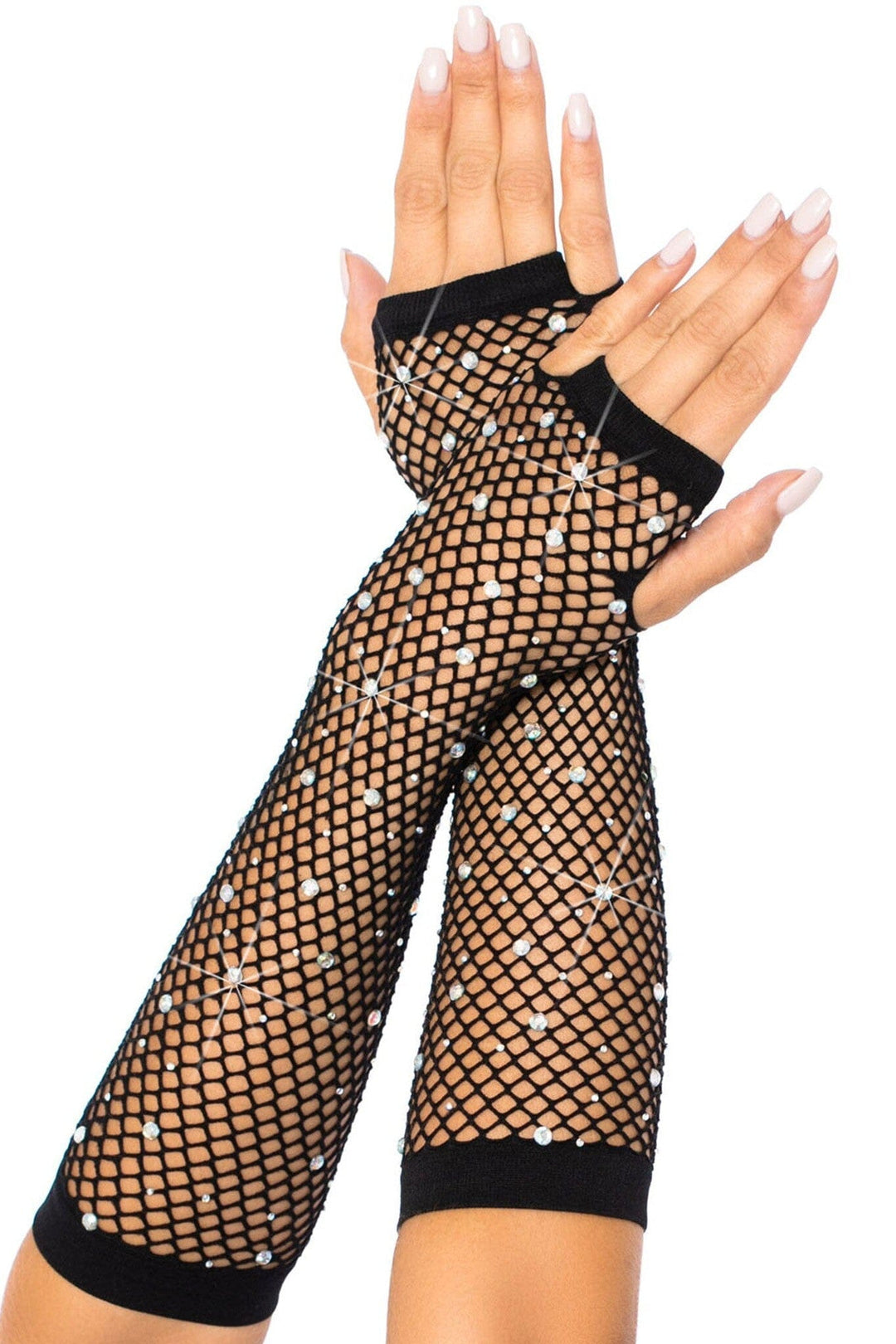 Leg Avenue Rhinestone Fishnet Arm Warmers in Black  from SexyShoes.com