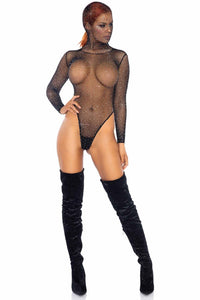 Rhinestone Fishnet Hooded Teddy-Teddies-SEXYSHOES.COM
