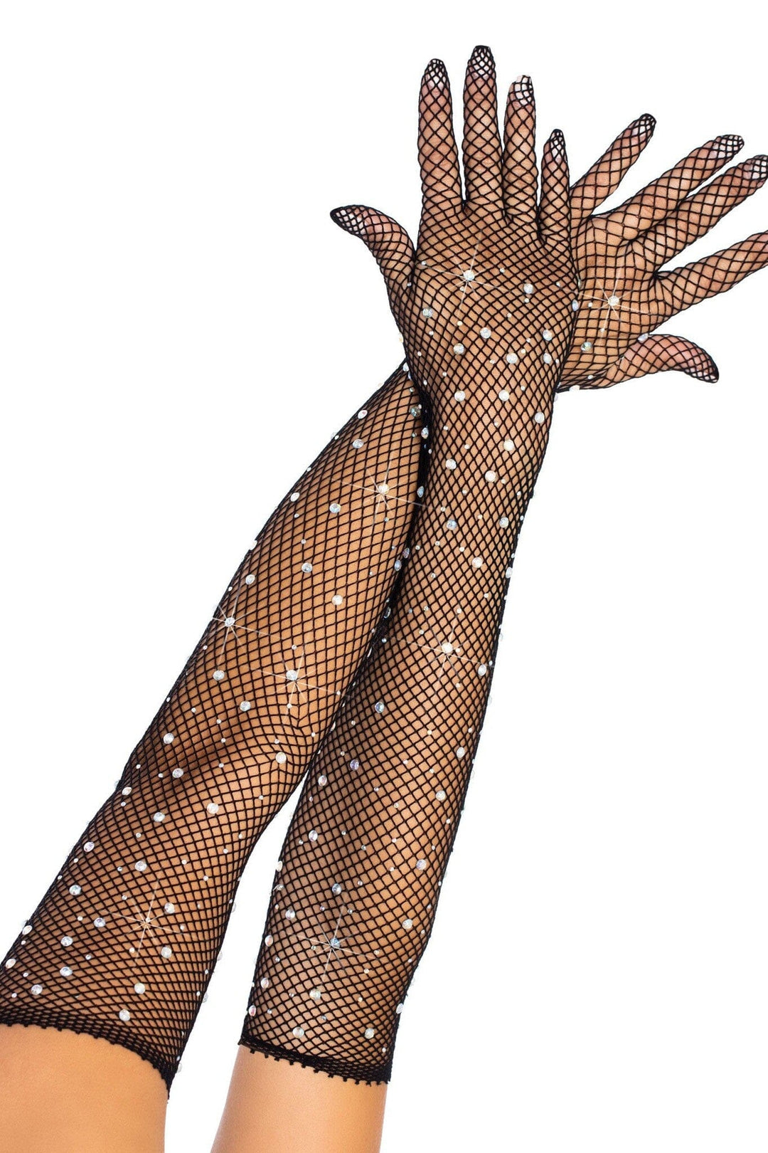 Leg Avenue Rhinestone Fishnet Opera Length Gloves in Black  from SexyShoes.com