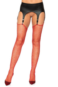 Leg Avenue Rhinestone Fishnet Stockings in Red  from SexyShoes.com