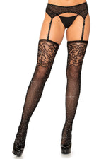 Rhinestone Fishnet Stockings With Jacquard Lace Top