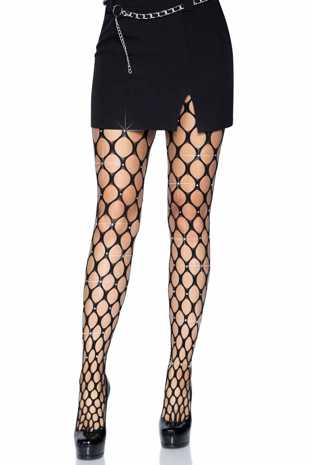 Leg Avenue Rhinestone Jumbo Pothole Net Tights in Black  from SexyShoes.com