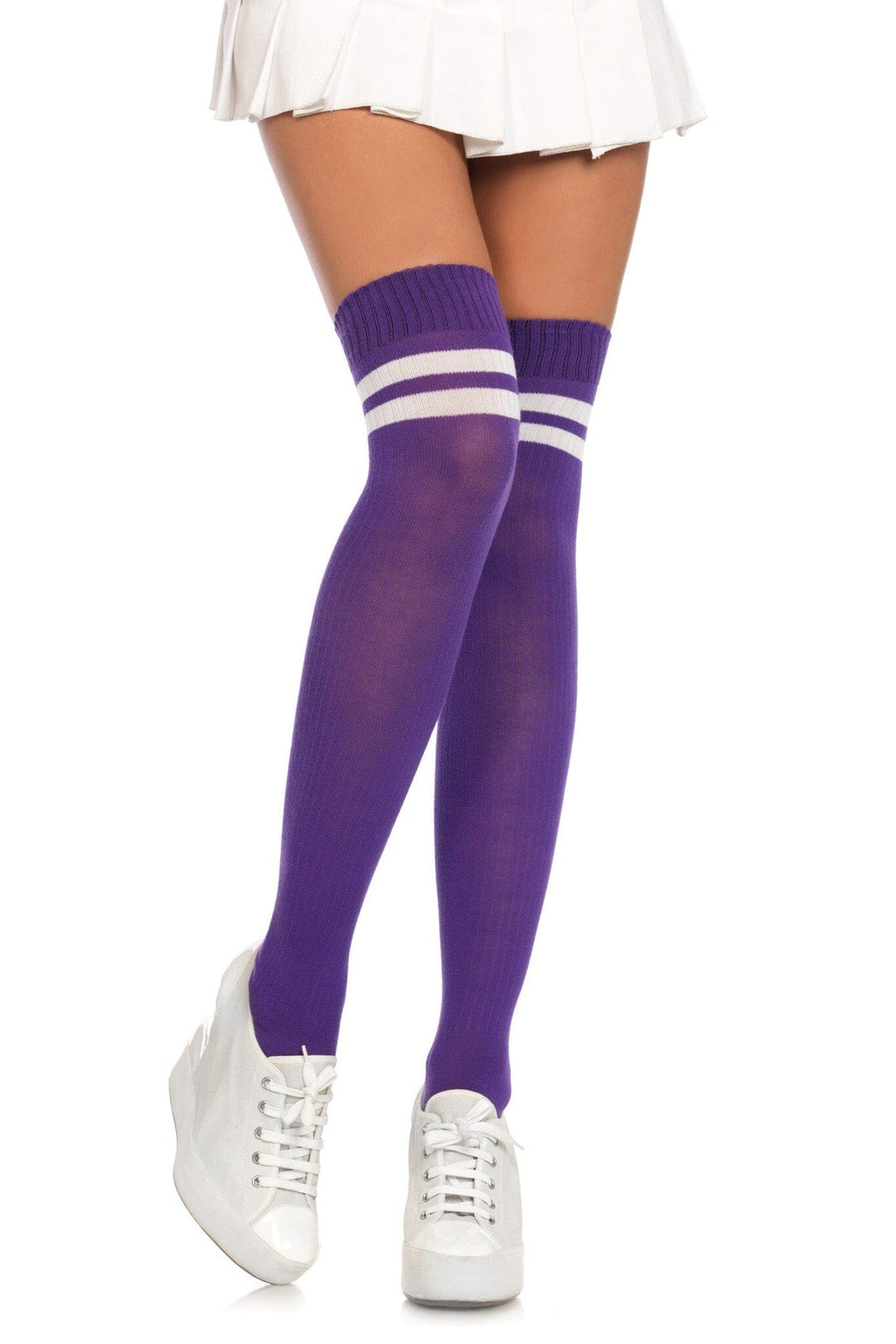 Leg Avenue Ribbed Athletic Thigh High Stockings in Purple  from SexyShoes.com