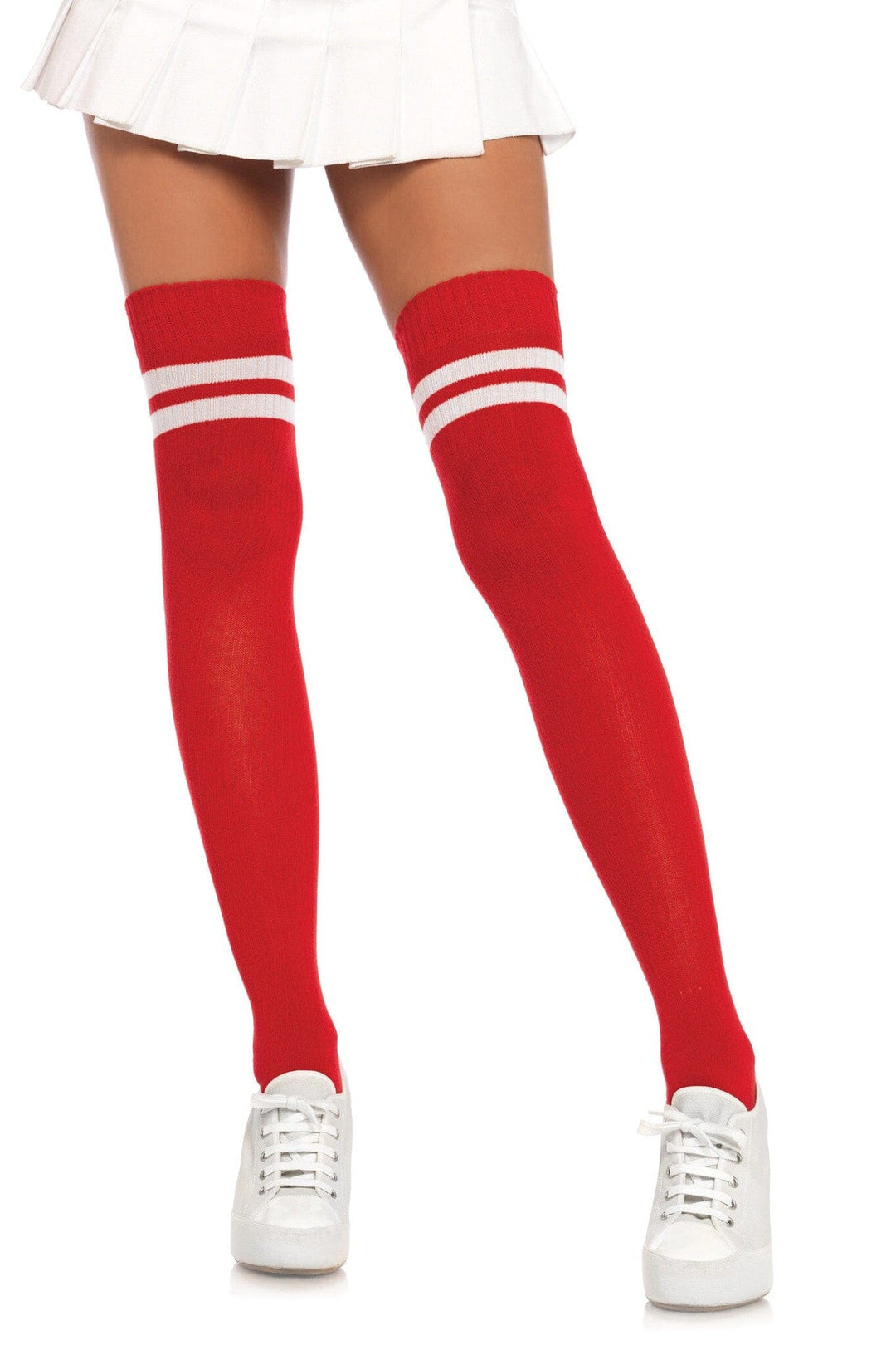 Leg Avenue Ribbed Athletic Thigh High Stockings in Red  from SexyShoes.com