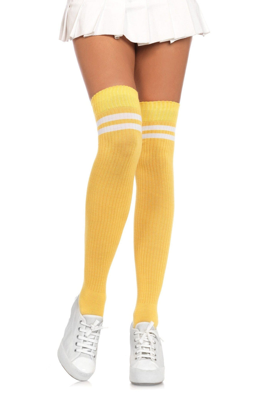 Leg Avenue Ribbed Athletic Thigh High Stockings in Yellow  from SexyShoes.com