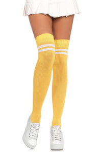 Leg Avenue Ribbed Athletic Thigh High Stockings in Yellow  from SexyShoes.com