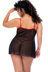 Mapale Romantic Babydoll with Embroided Hearts in Black 