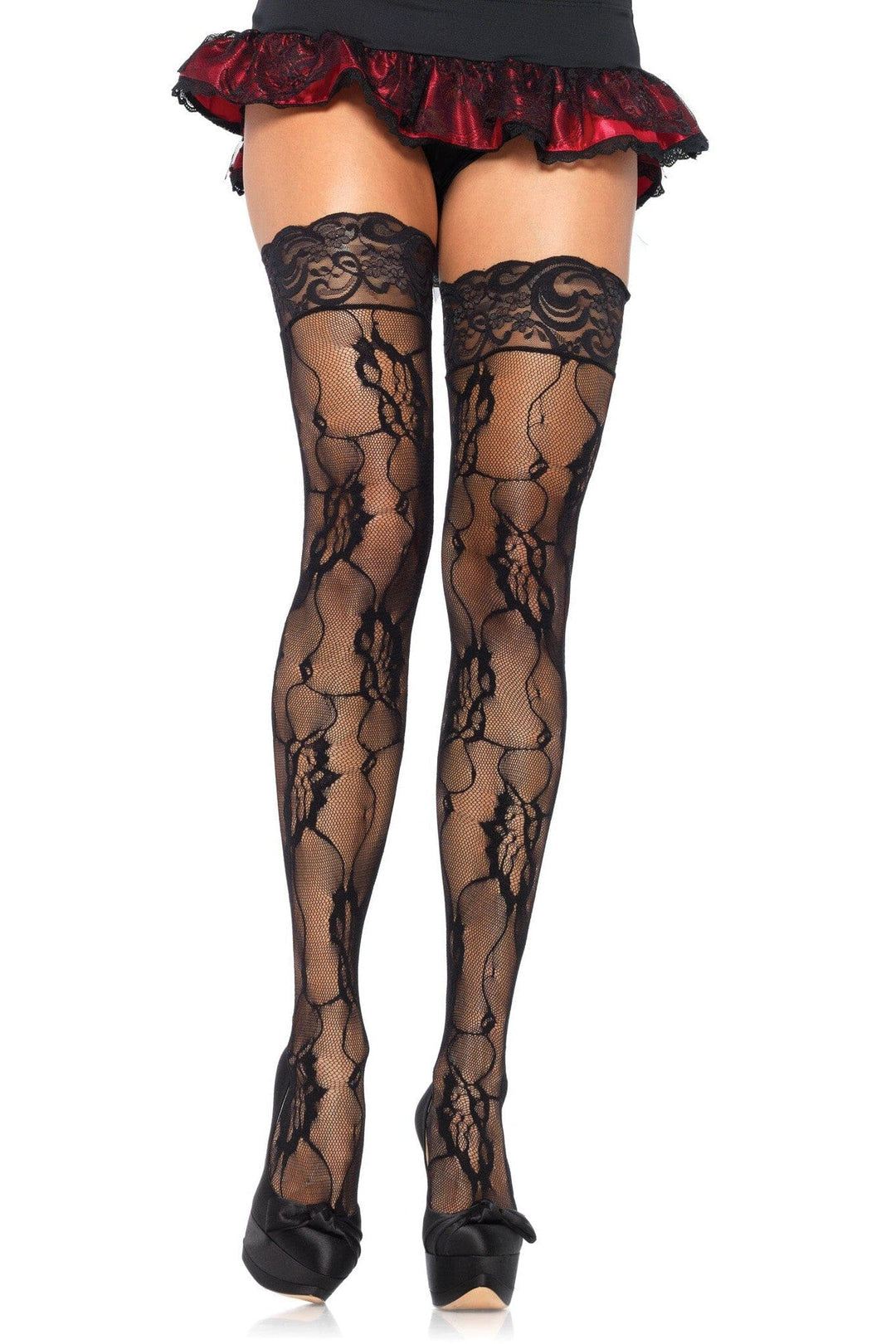 Leg Avenue Romantic Rose Lace Thigh Highs W/Lace Top in Black  from SexyShoes.com