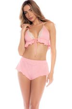 Ruffled Bralette & Cheeky Short Pajama Set
