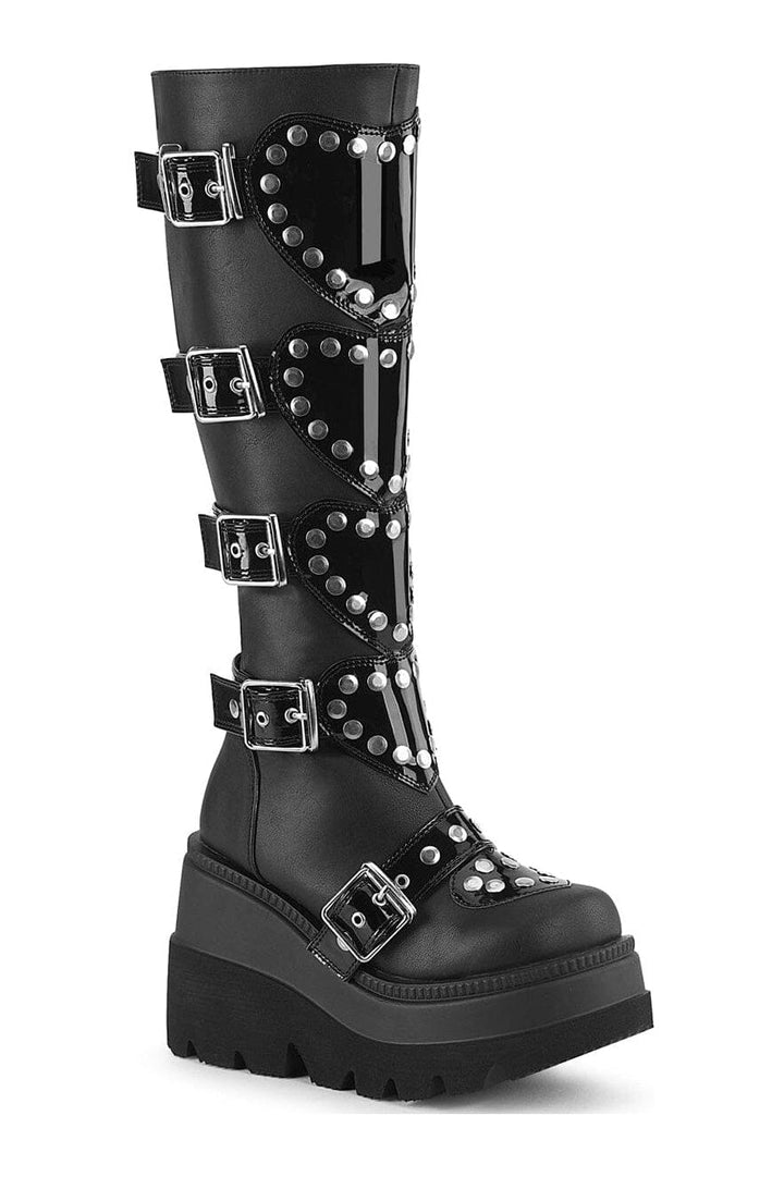 SHAKER-210 Black Vegan Leather Knee Boot