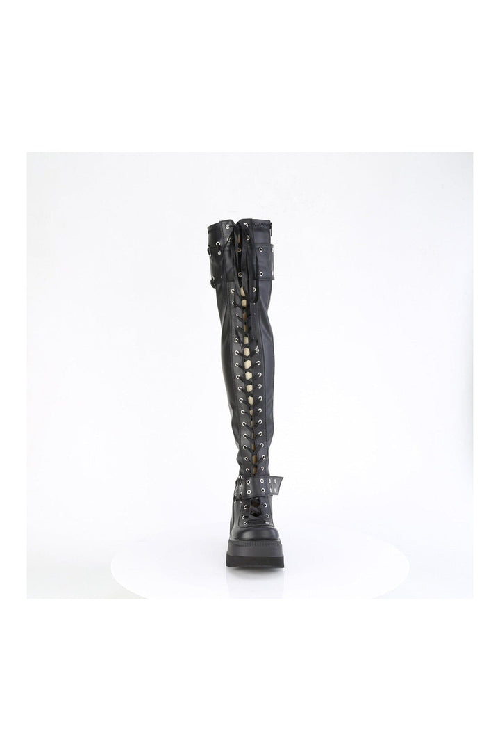 SHAKER-325 Black Vegan Leather Thigh Boot