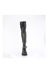 Demonia SHAKER-325 Black Vegan Leather Thigh Boot in Black Vegan Leather
