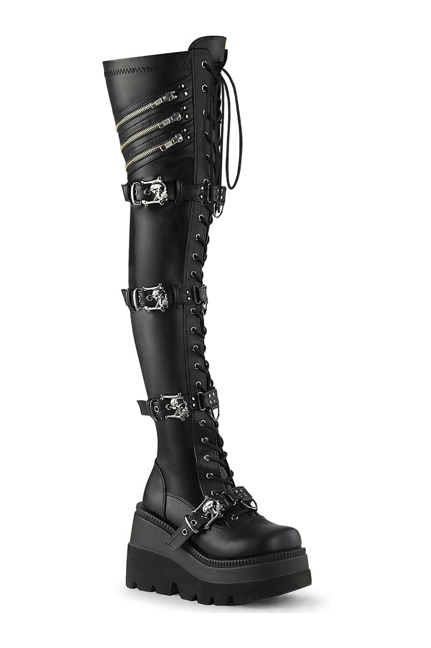 SHAKER-420 Black Vegan Leather Thigh Boot