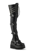 SHAKER-420 Black Vegan Leather Thigh Boot