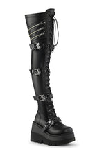 SHAKER-420 Black Vegan Leather Thigh Boot
