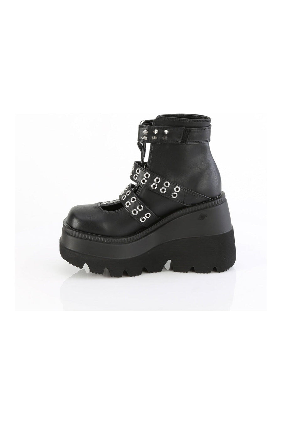 Demonia SHAKER-62 Black Vegan Leather Ankle Boot in Black Vegan Leather