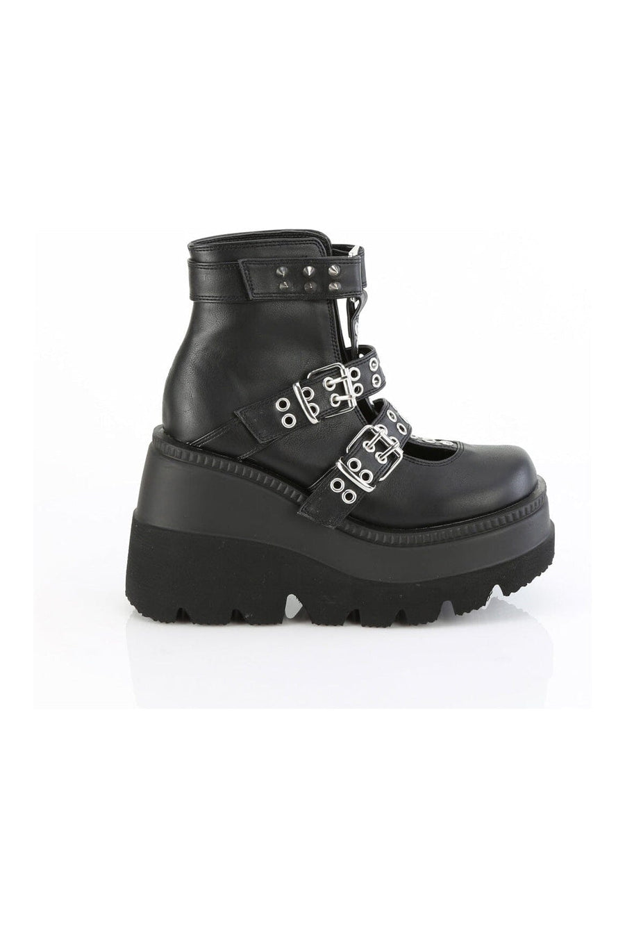Demonia SHAKER-62 Black Vegan Leather Ankle Boot in Black Vegan Leather