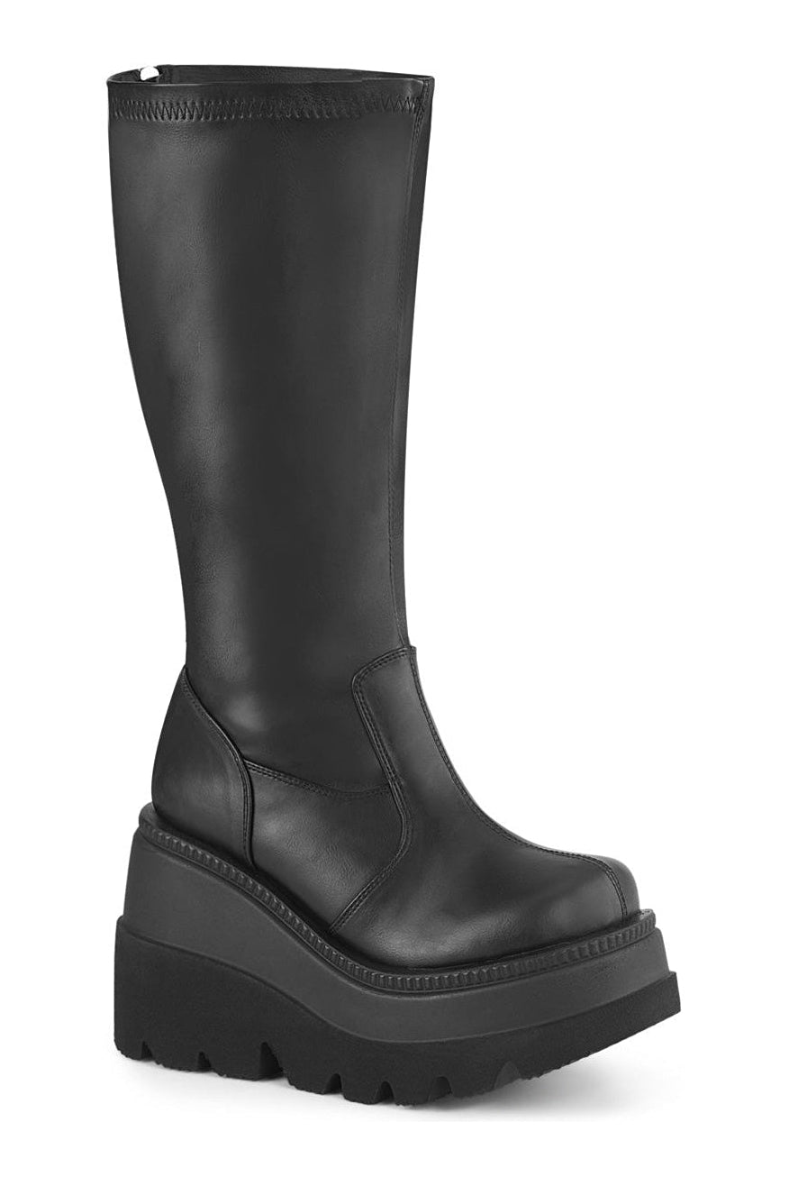 SHAKER-65WC Black Vegan Leather Knee Boot
