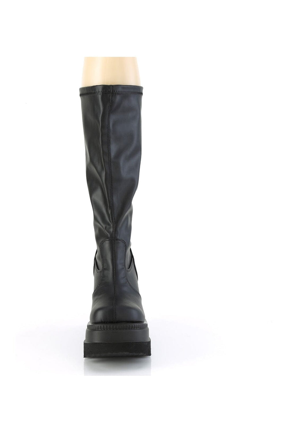 Demonia SHAKER-65WC Black Vegan Leather Knee Boot in Black Vegan Leather