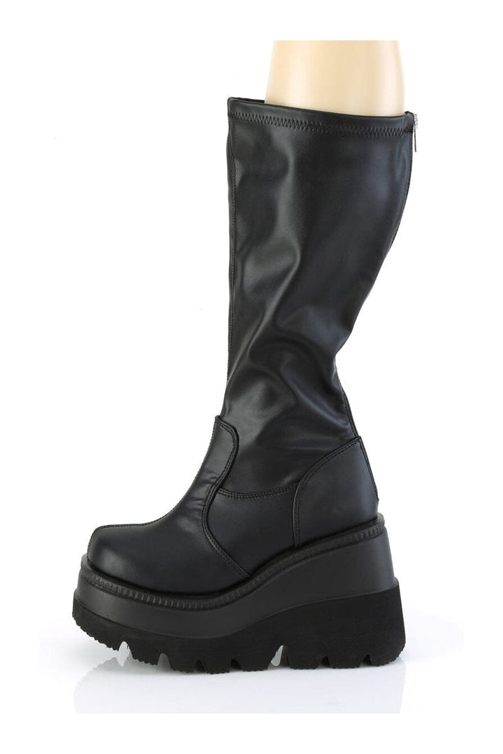 SHAKER-65WC Black Vegan Leather Knee Boot