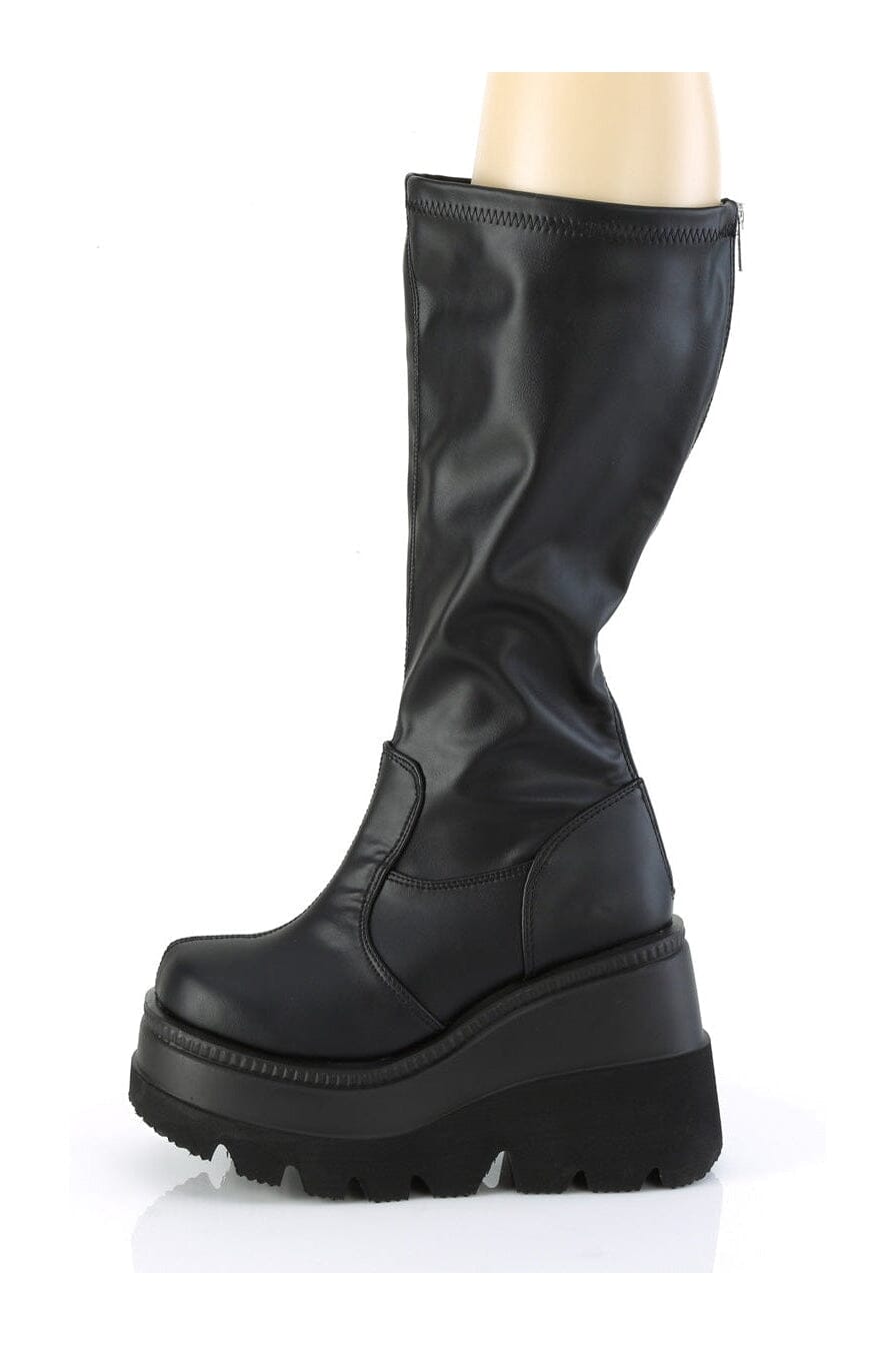 Demonia SHAKER-65WC Black Vegan Leather Knee Boot in Black Vegan Leather