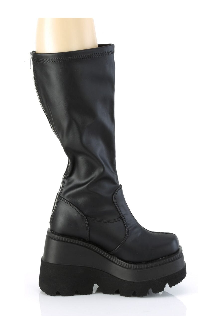 Demonia SHAKER-65WC Black Vegan Leather Knee Boot in Black Vegan Leather