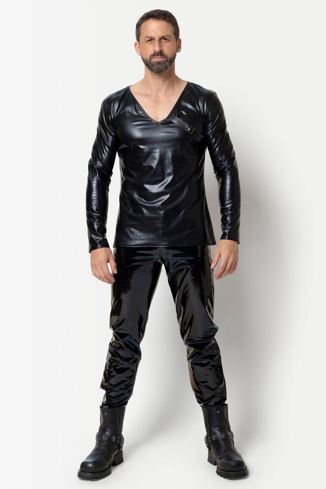 L'HOMME SHAWN Vinyl Pants in Black 