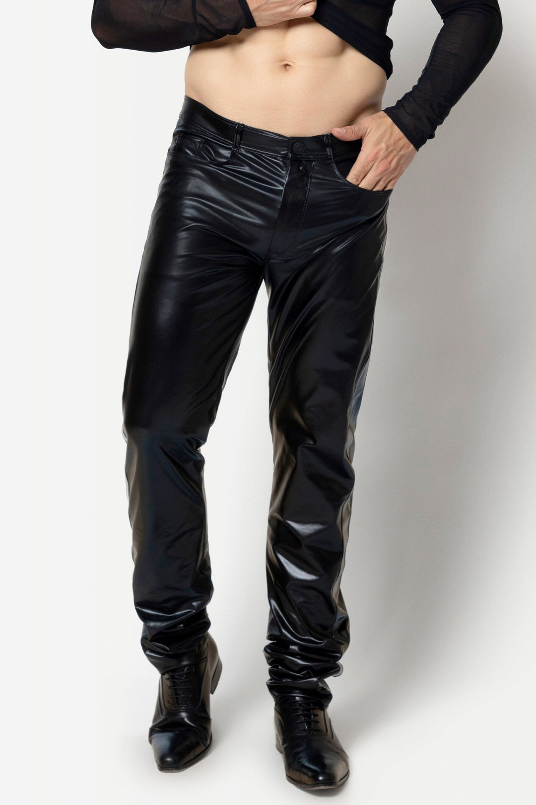 L'HOMME SHAWN Wetlook Pants in Black  from SexyShoes.com
