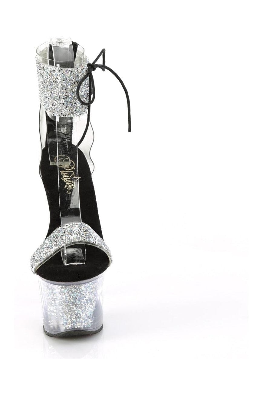 Pleaser SKY-327RSI Silver Vinyl Sandal in Silver Vinyl