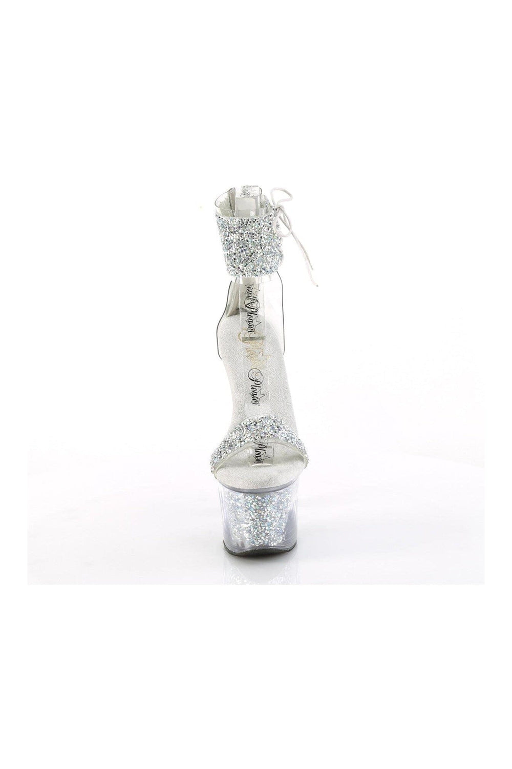 Pleaser SKY-327RSI Silver Vinyl Sandal in Silver Vinyl