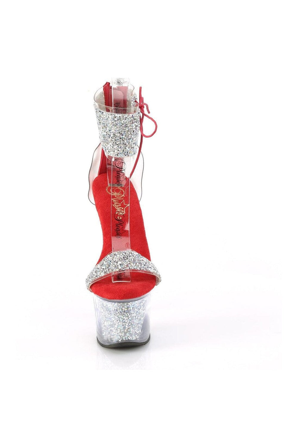 Pleaser SKY-327RSI Silver Vinyl Sandal in Silver Vinyl