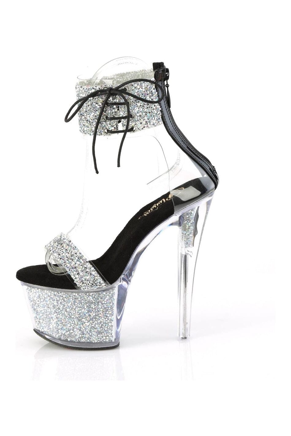 Pleaser SKY-327RSI Silver Vinyl Sandal in Silver Vinyl