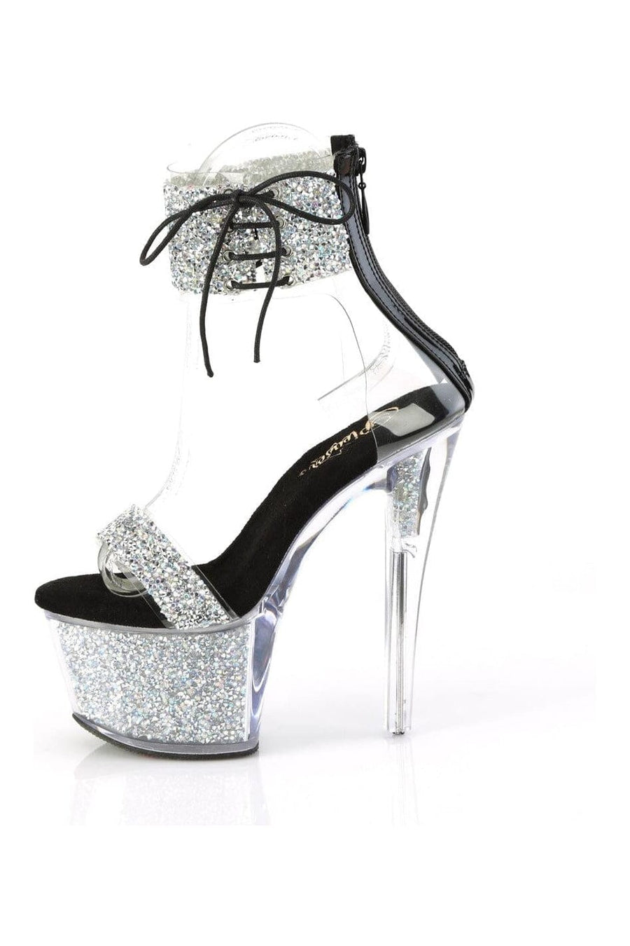 Pleaser SKY-327RSI Silver Vinyl Sandal in Silver Vinyl