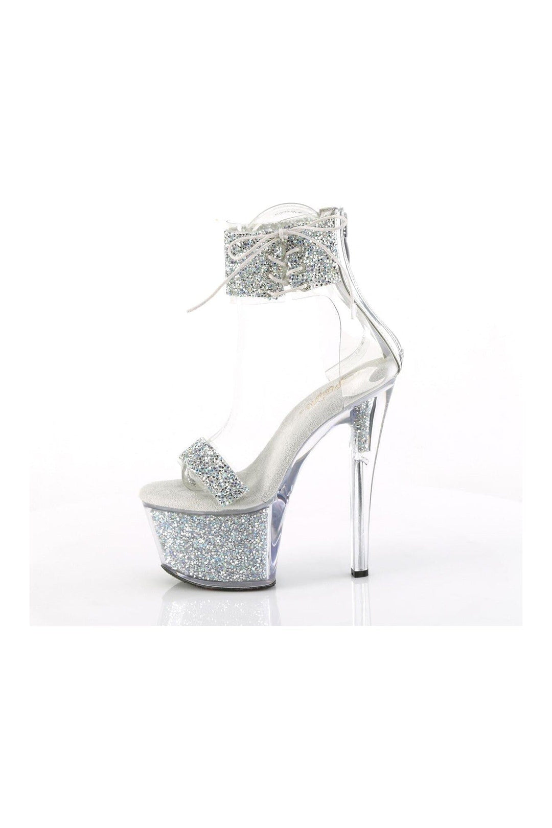 Pleaser SKY-327RSI Silver Vinyl Sandal in Silver Vinyl