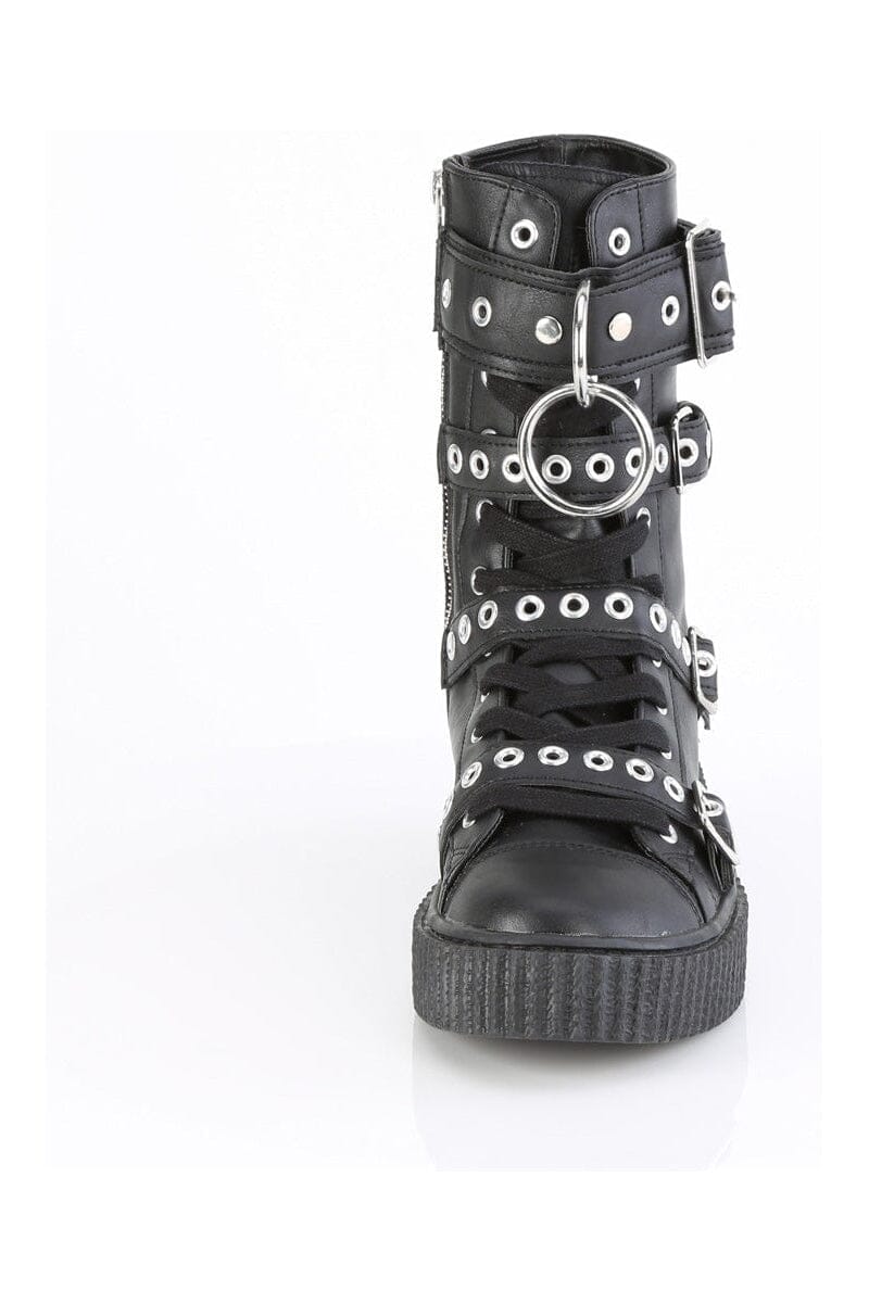 Demonia SNEEKER-320 Black Vegan Leather Creeper in Black Vegan Leather