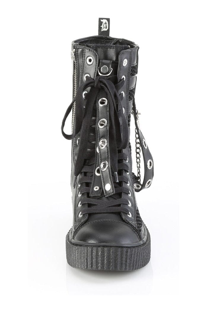 Demonia SNEEKER-325 Black Vegan Leather Creeper in Black Vegan Leather