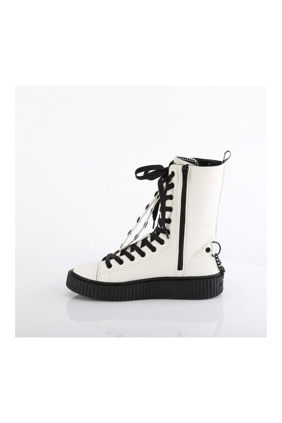 Demonia SNEEKER-325 White Vegan Leather Creeper in White Vegan Leather