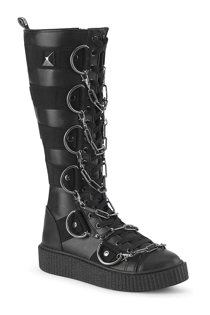 SNEEKER-405 Black Vegan Leather Knee Boot