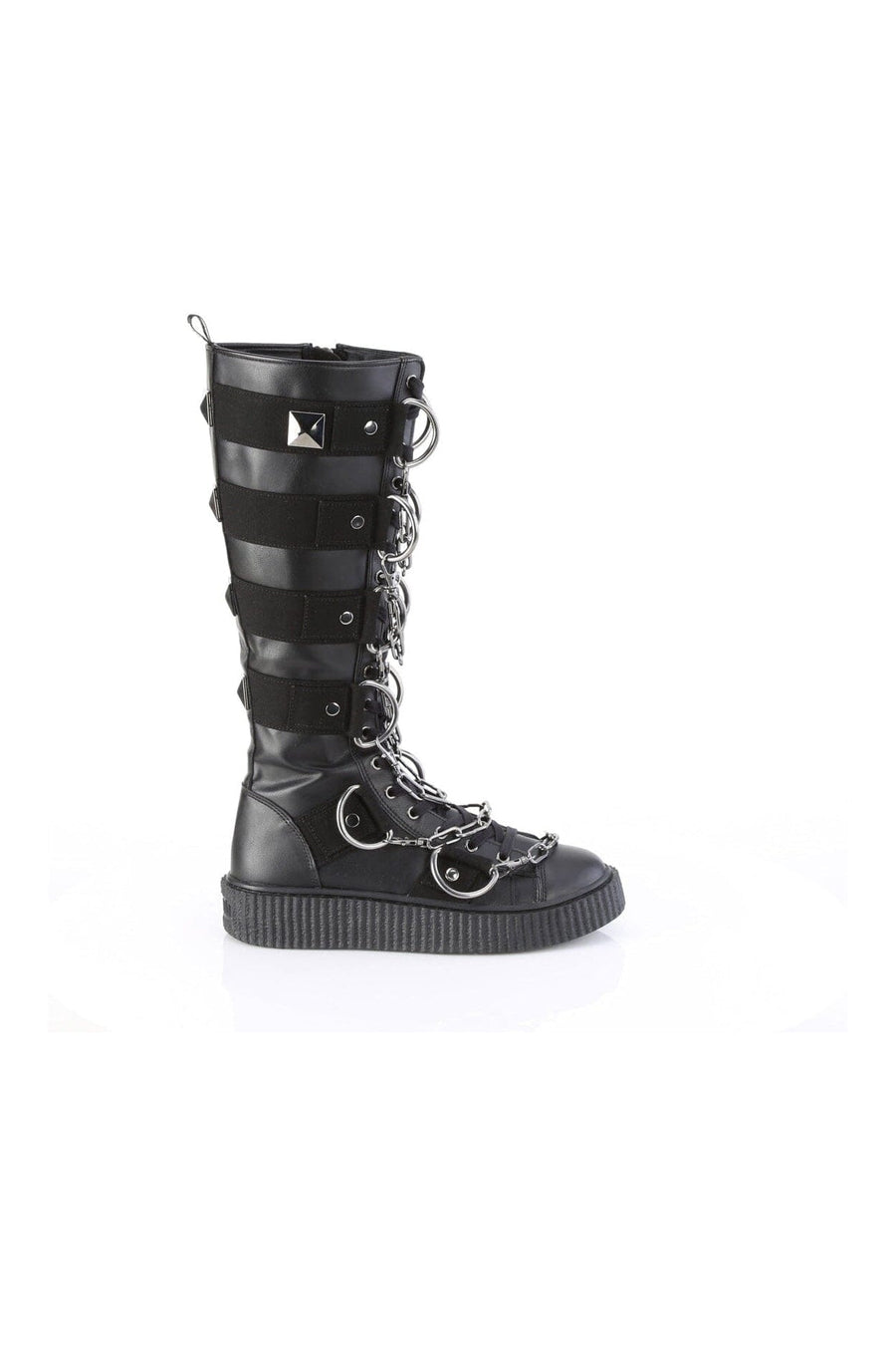 Demonia SNEEKER-405 Black Vegan Leather Knee Boot in Black Vegan Leather
