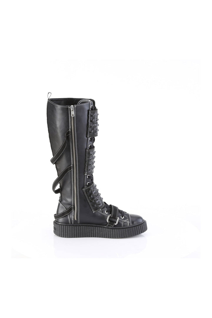 SNEEKER-410 Black Vegan Leather Knee Boot