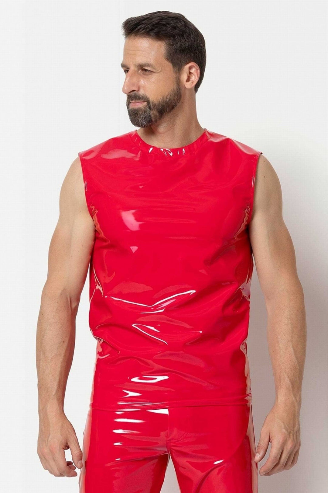 L'HOMME SOREN Vinyl Wife Beaters Tank in Red  from SexyShoes.com