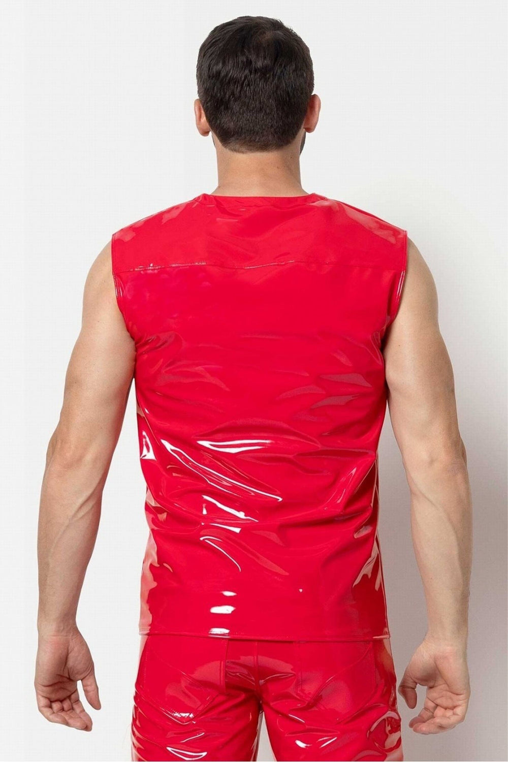 L'HOMME SOREN Vinyl Wife Beaters Tank in Red 