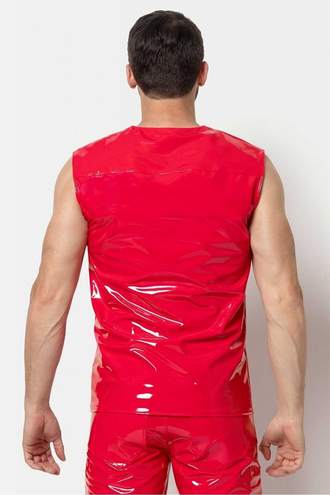 L'HOMME SOREN Vinyl Wife Beaters Tank in Red 