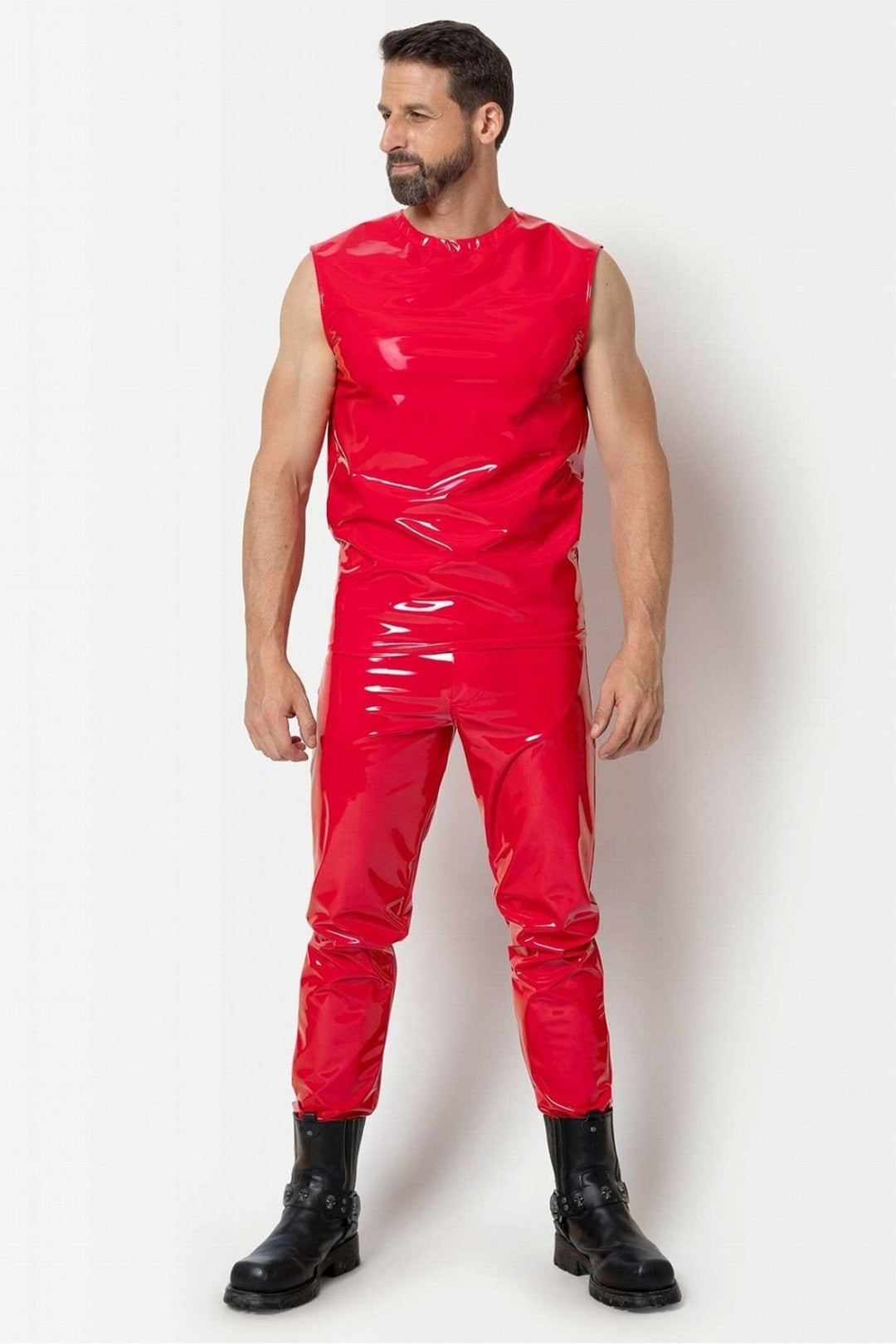 L'HOMME SOREN Vinyl Wife Beaters Tank in Red 