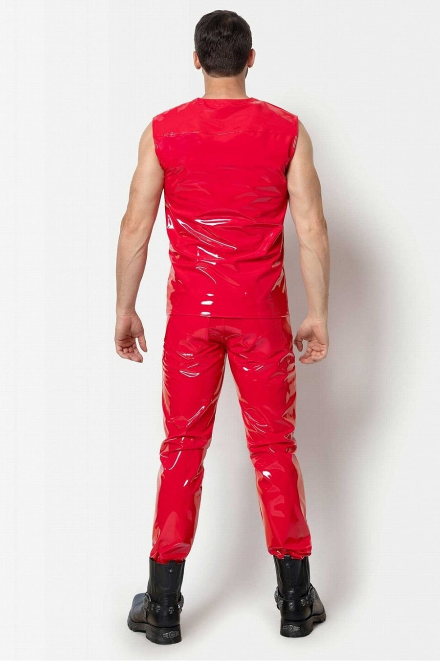 L'HOMME SOREN Vinyl Wife Beaters Tank in Red 