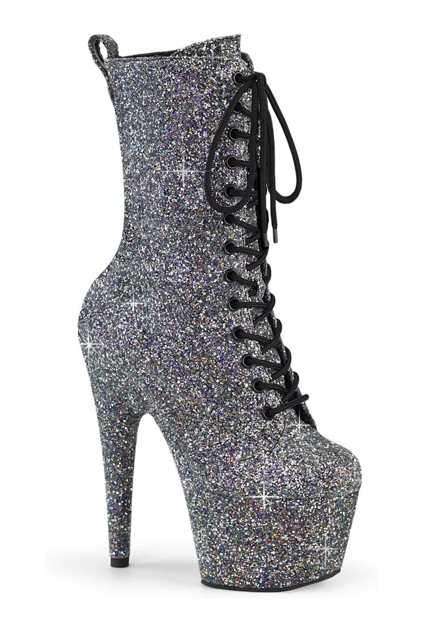 Pleaser Brand SS ADORE 1040GR Black Glitter Ankle Boot in Black Glitter from SexyShoes.com