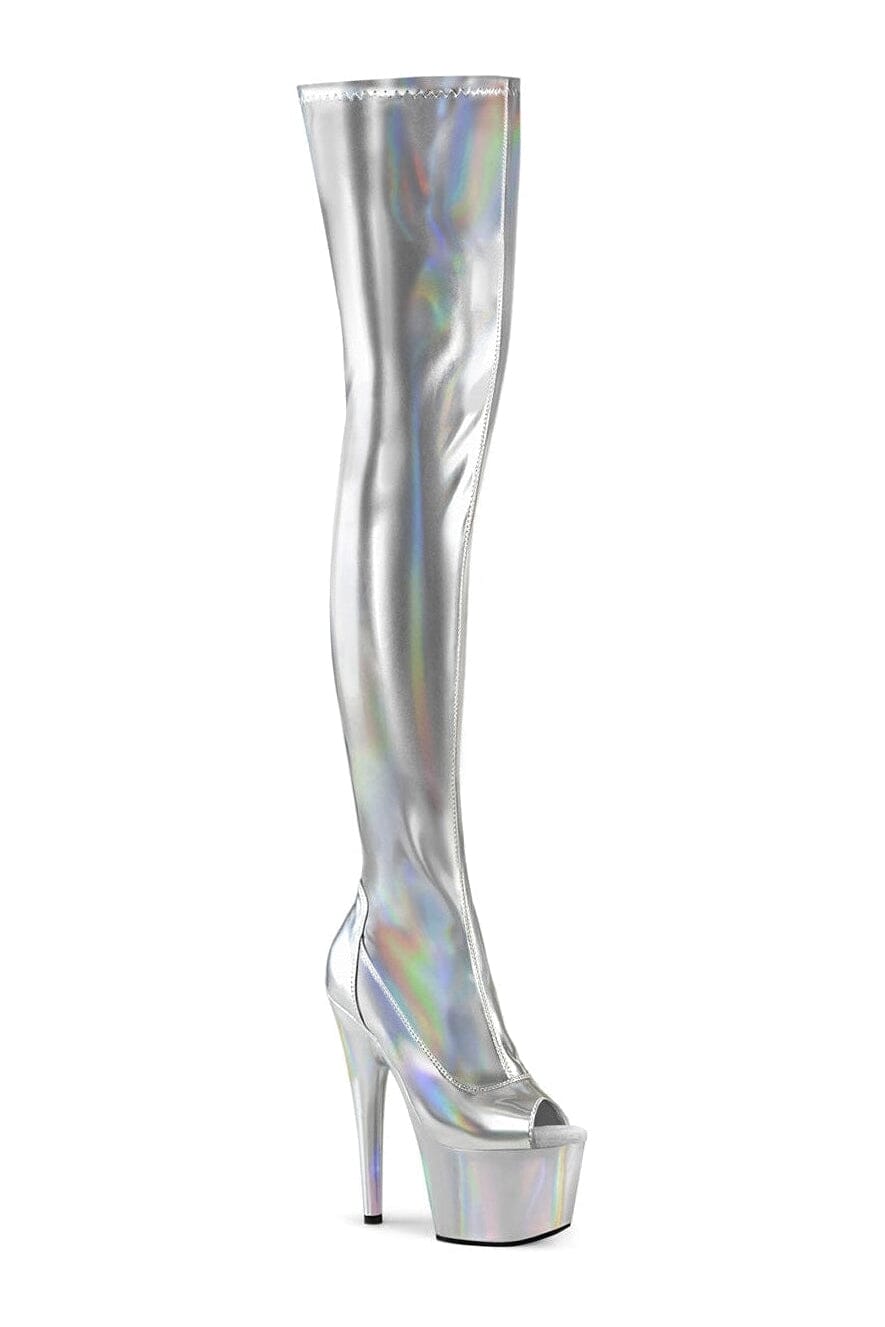 ADORE-3011HWR Silver Hologram Thigh Boot-Thigh Boots-Pleaser-Silver-10-Hologram-SEXYSHOES.COM