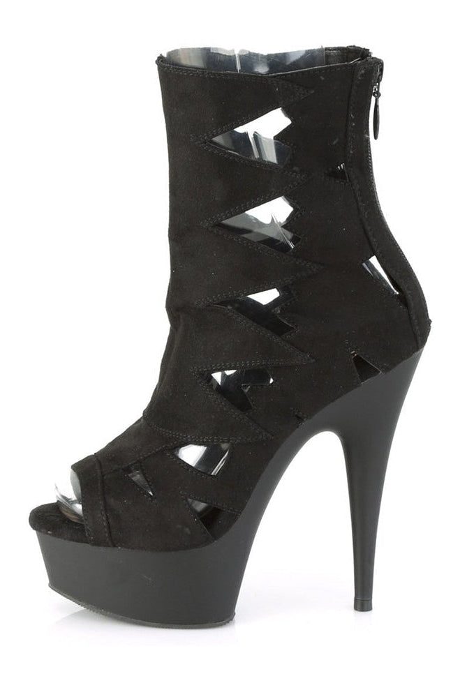 DELIGHT-1014 Exotic Ankle Boot | Black Faux Suede-Ankle Boots-Pleaser-SEXYSHOES.COM