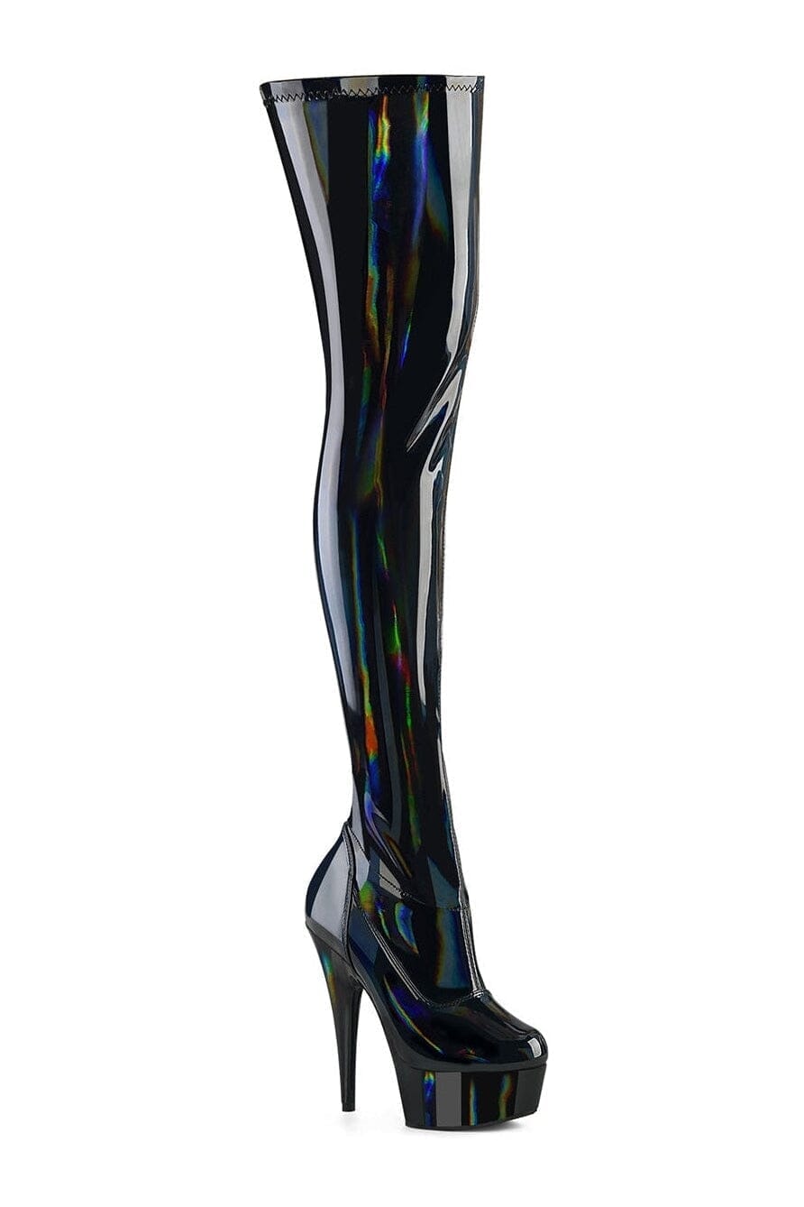 Pleaser Brand SS DELIGHT 3000HWR Black Patent Thigh Boot in Black Patent from SexyShoes.com