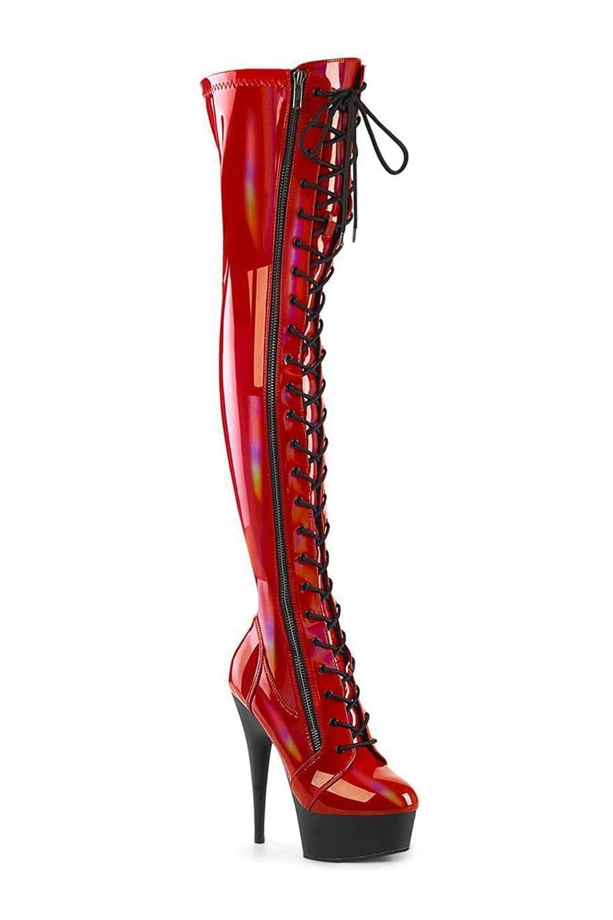 Pleaser SS DELIGHT 3029 Red Patent Thigh Boot in Red Patent from SexyShoes.com